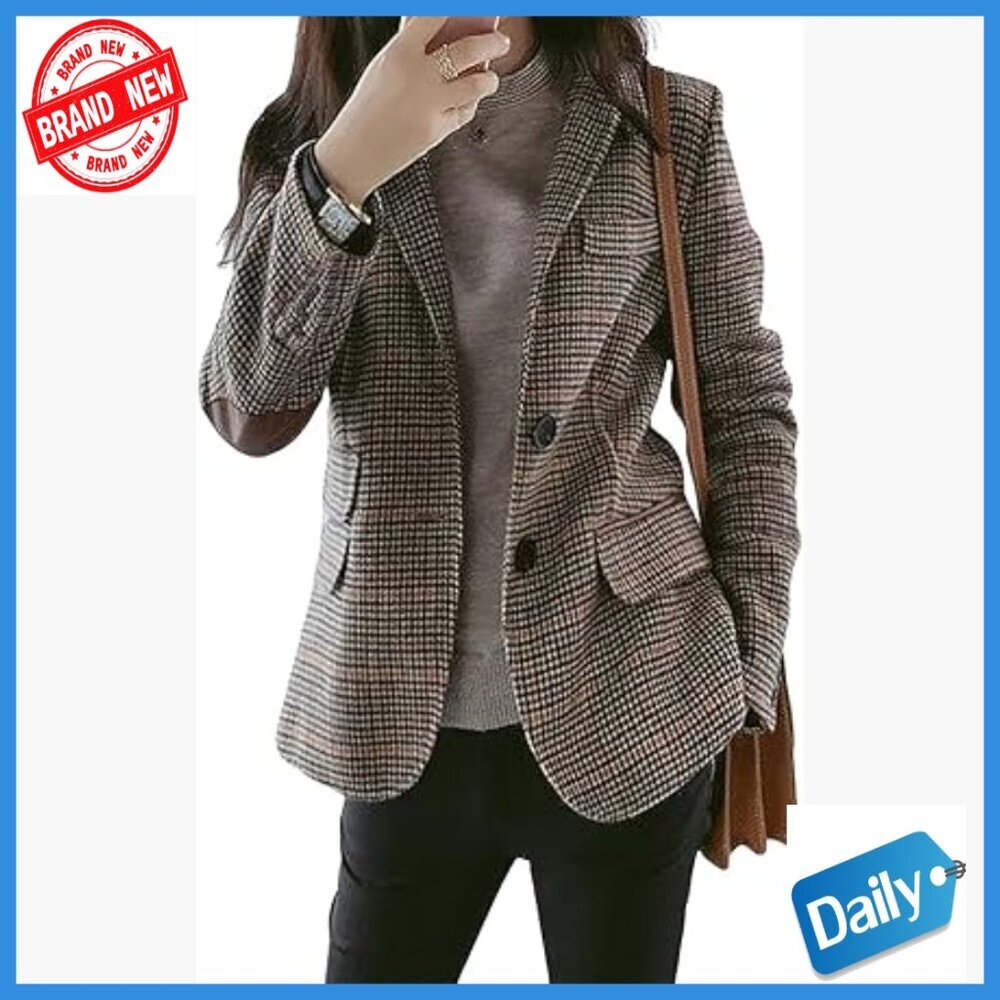 Vintage Notched Lapel Slim Fit Blazer with Patched Elbows